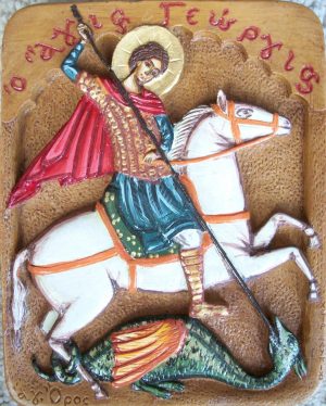 Hand Painted Icon Saint George Killing the Dragon